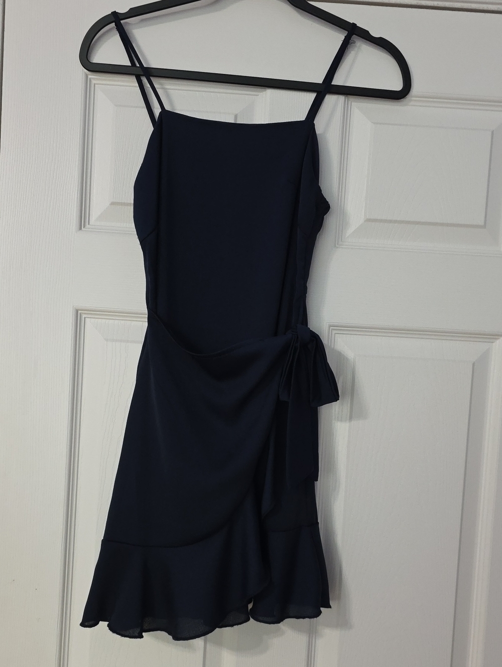Altar'd State Navy Spaghetti-Strap Wrap Mini Dress with Side Tie